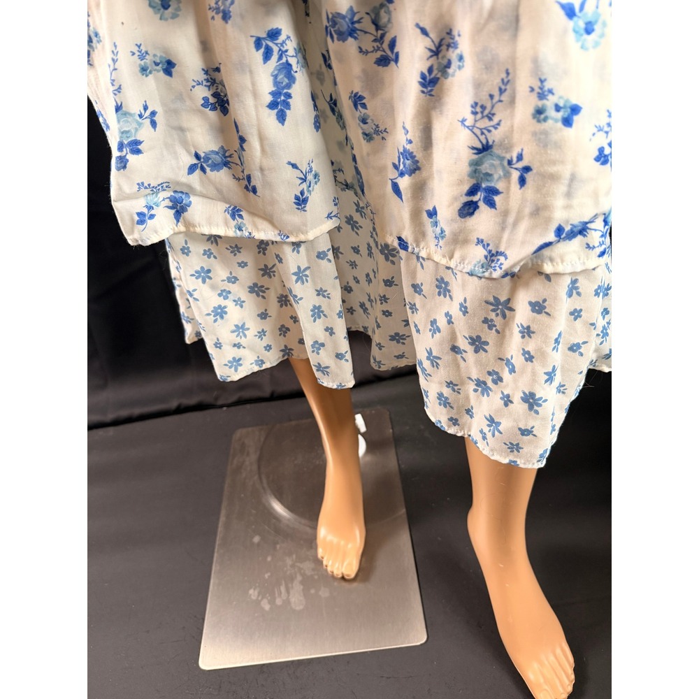 Crystal Doll Blue White Floral Smocked Tiered Midi Dress Sm Cottage Prairie Boho - Picture 10 of 14